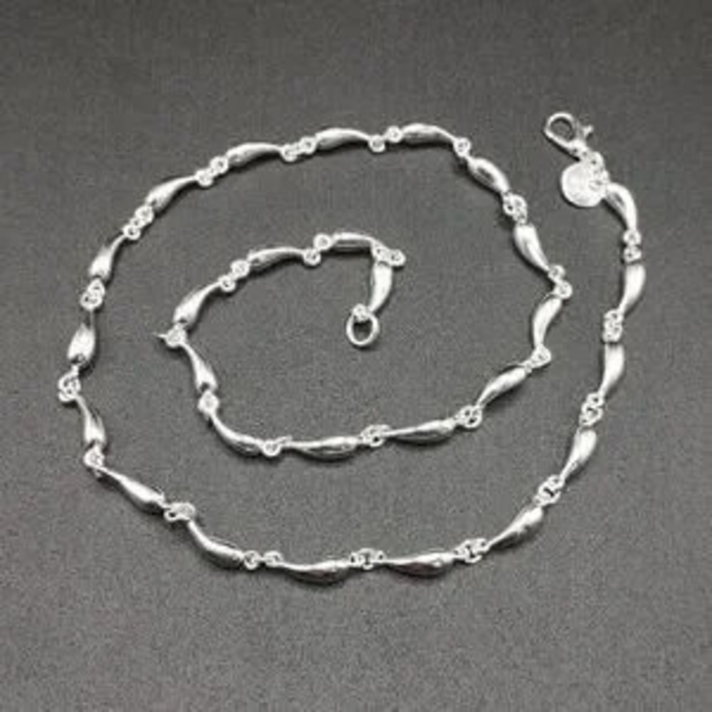 925 Silver Necklace Teardrop Lobed Chain Women's Boho Anniversary Birthday Gift